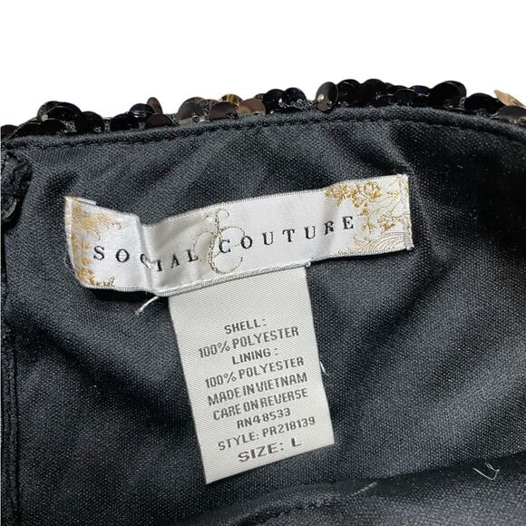 SOCIAL COUTURE Strapless Black and Gold Sequin Dress Size Large - Picture 7 of 9